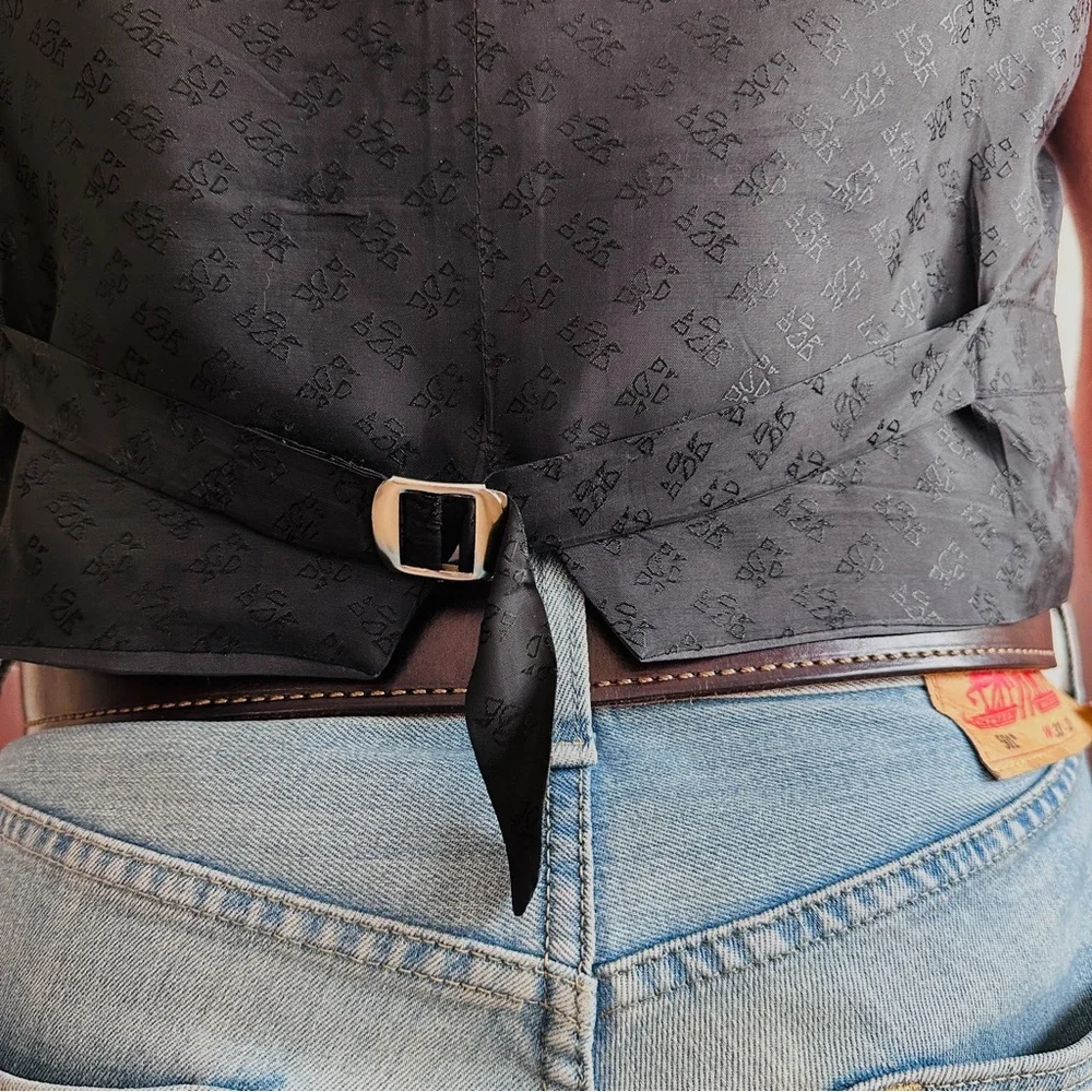 Vintage Silk Southwestern Vest Mens Orange Black Navajo Western Cowboy Chevron - Picture 3 of 10